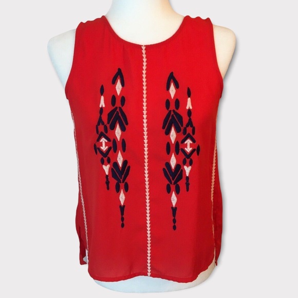 THML Tops - THML | Red/Orange Tank w/ Aztec Embroidery